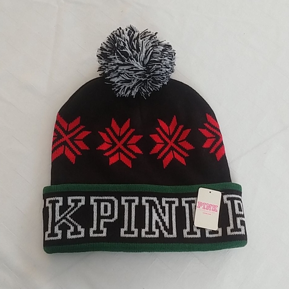 Victoria's Secret PINK Pom Pom Beanie Hat Fair Isle - Picture 4 of 5